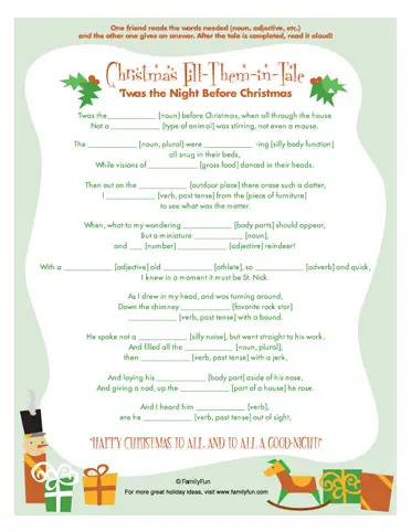 Twas The Night Before Christmas Mad Libs Printable