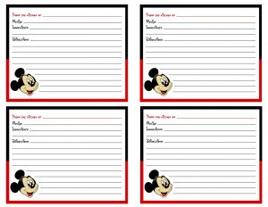 Mickey Mouse Disney Recipe Cards