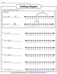 Addition and Subtraction Using a Number Line Worksheets