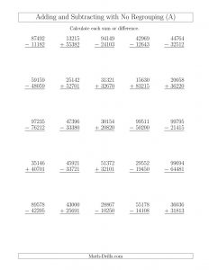 Five Digit Addition and Subtraction Worksheets