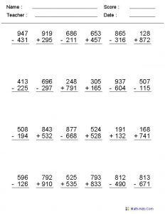 Free 3 Digit Addition And Subtraction Worksheets with Regrouping