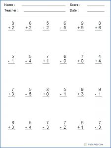 Single Digit Addition and Subtraction Worksheets
