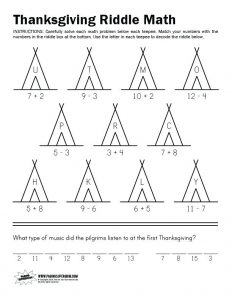 Thanksgiving Addition and Subtraction Worksheets