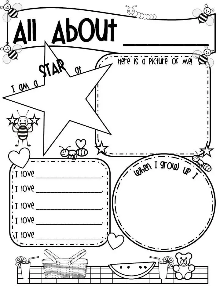 33 Pedagogic 'All About Me' Worksheets Kitty Baby Love