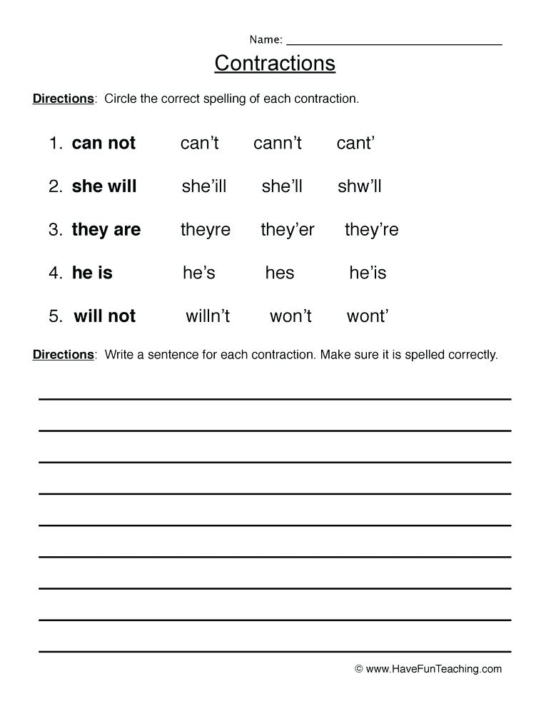 38 Contractions Worksheets for Improving Your Grammar | KittyBabyLove.com