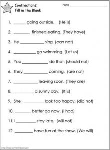 Contraction Worksheets for 2nd Grade Free