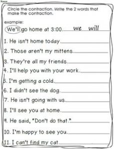 Contractions Paragraph Worksheet