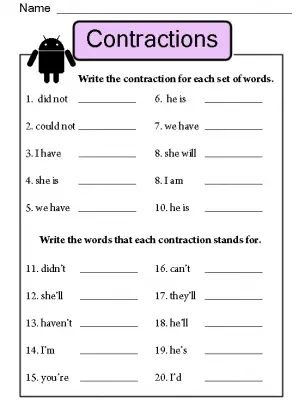 38 Contractions Worksheets For Improving Your Grammar