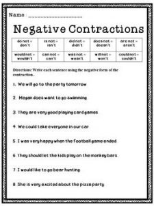 Contractions and Negatives Worksheets