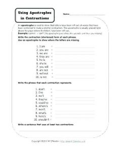 Contractions in English Grammar Worksheets