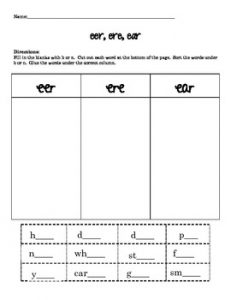 Ere Ear Phonics Worksheets