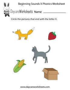Phonics X Sound Worksheets