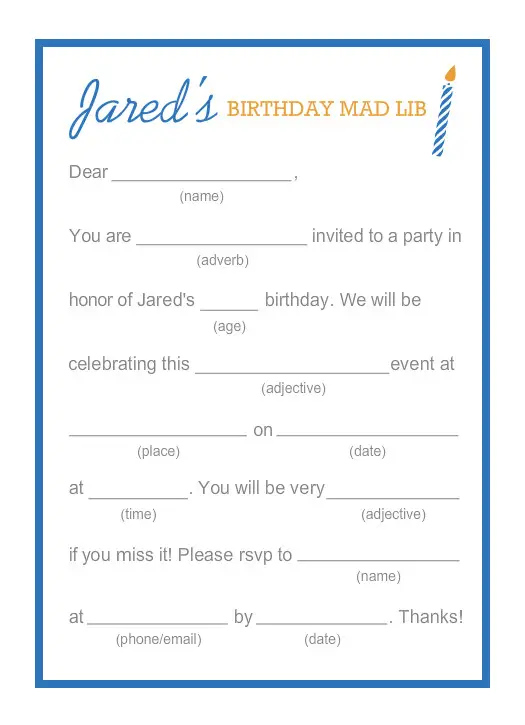 12 Funny Birthday Mad Libs Kitty - Birthday Party Mad Libs 