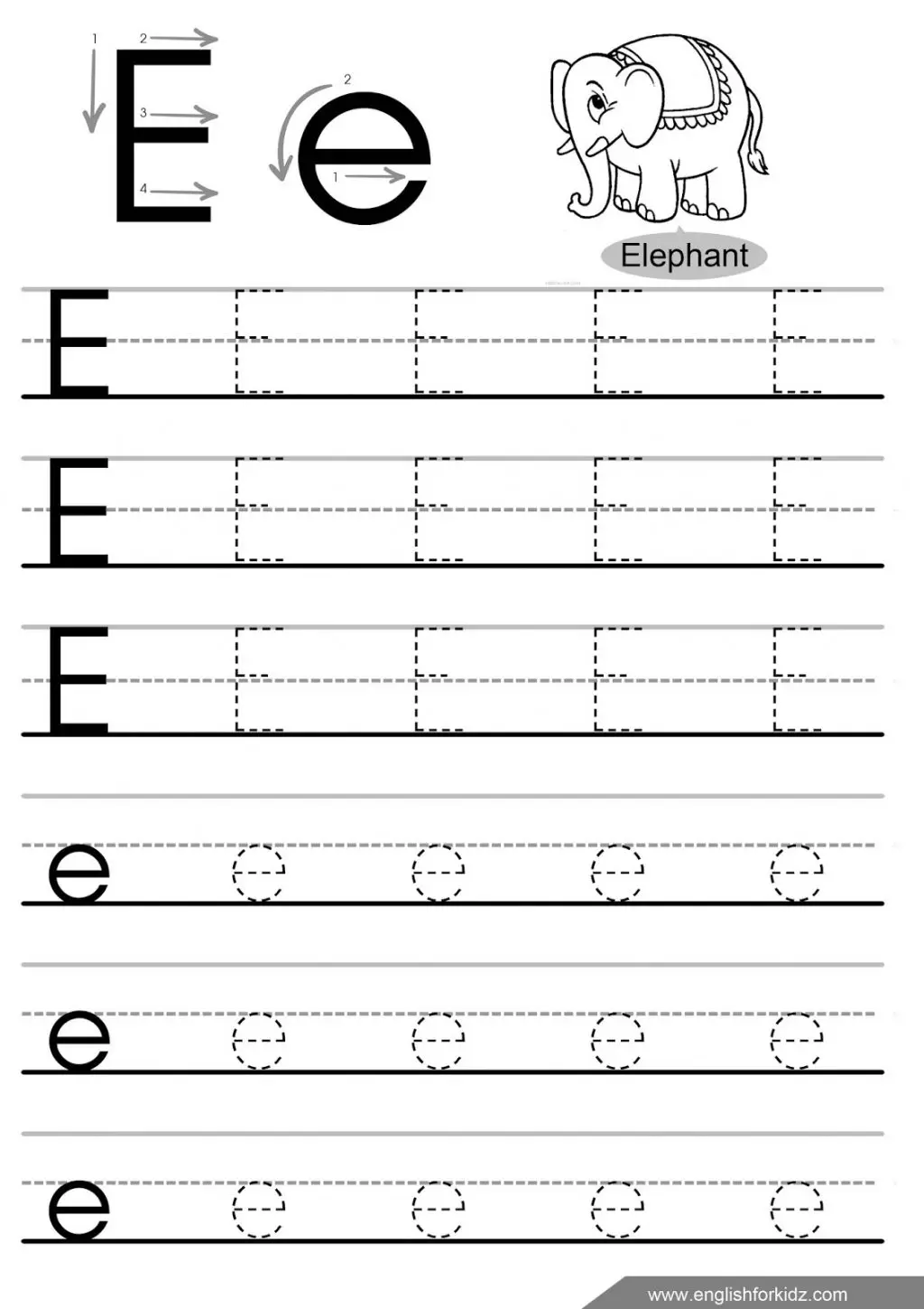 32 Fun Letter E Worksheets | KittyBabyLove.com