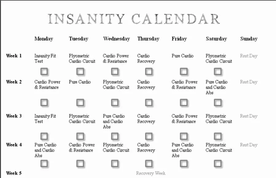 19 Utilitarian Work out Calendar Templates image relating to Insanity Workout Calendar Printable known as 19 Utilitarian Exercise Calendar Templates