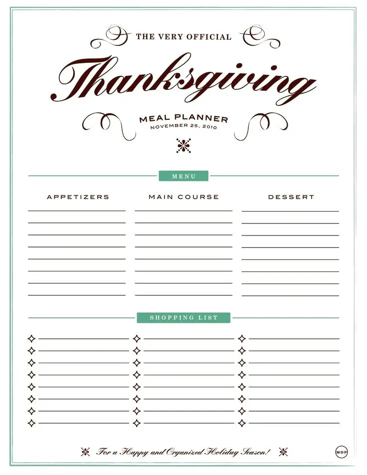 13 useful thanksgiving meal planners kittybabylove com baby shower planner template