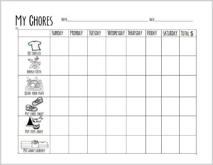Chore Chart For 7 To 9 Year Olds