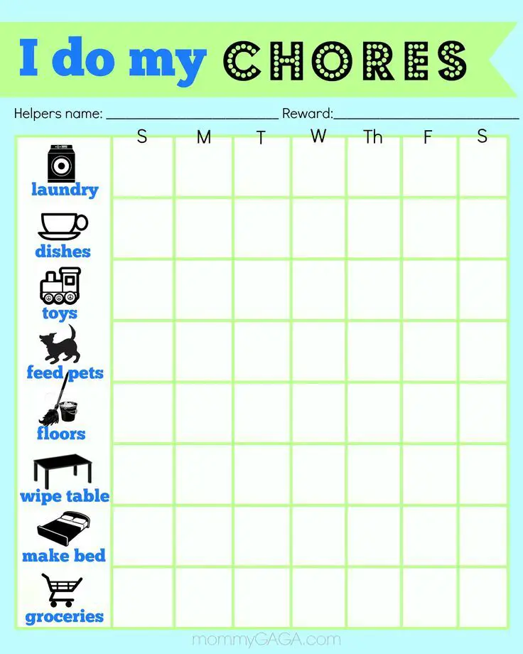 Free Printable Chore Charts For 9 Year Olds