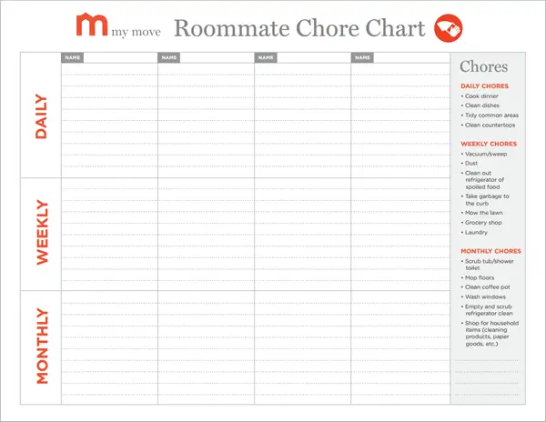 46 practical printable chore charts kittybabylove com chore chart for college roommates