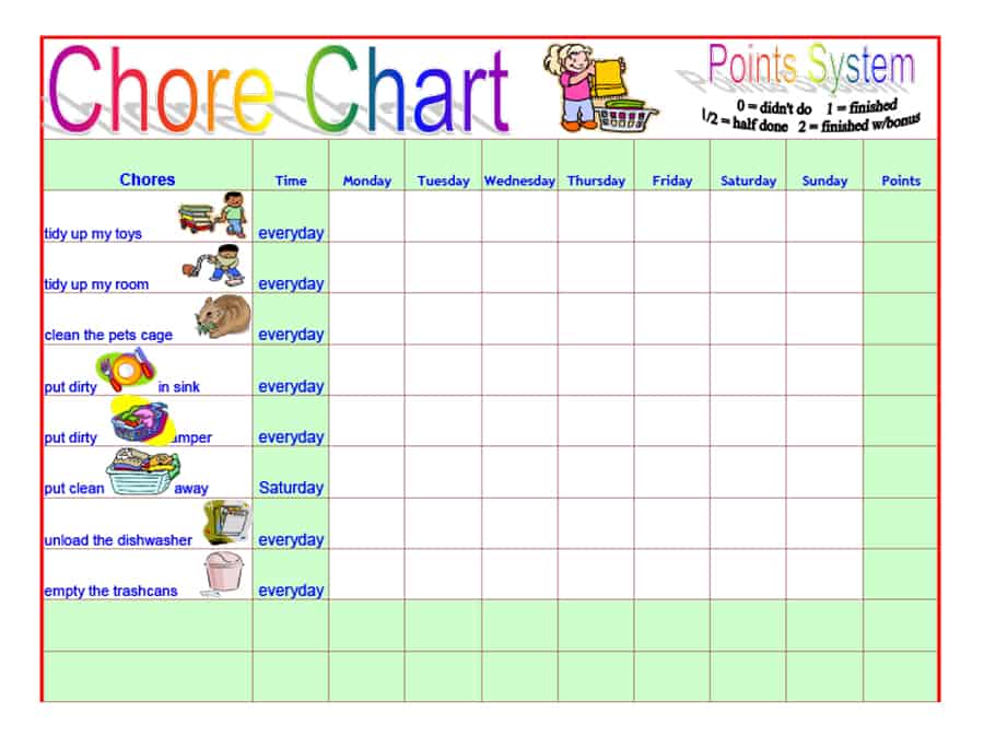 Chore Chart Toddler Printable
