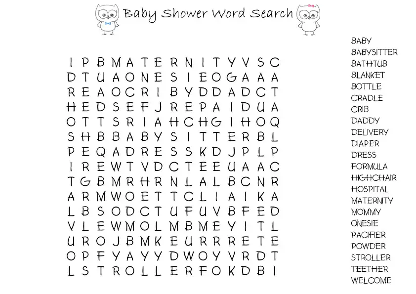 baby shower word puzzles printable
