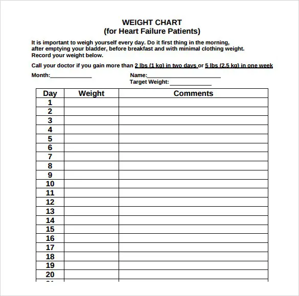 20 printable weight loss charts for your fitness goals weight recording chart