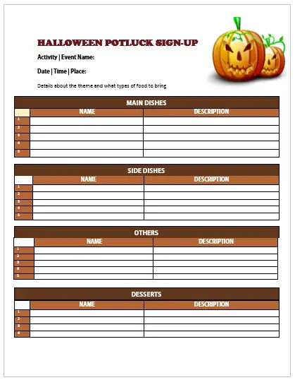 8 nifty halloween potluck sign up sheets kittybabylove com halloween potluck sign up sheet