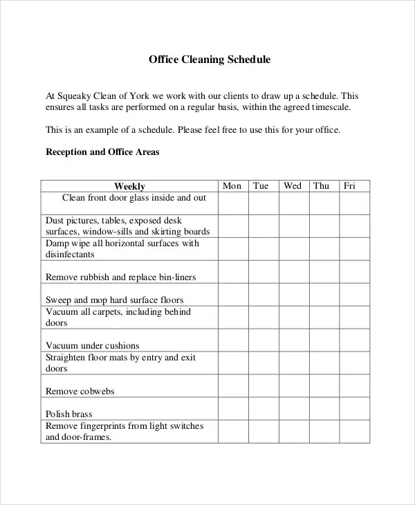 Cleaning service contract form
